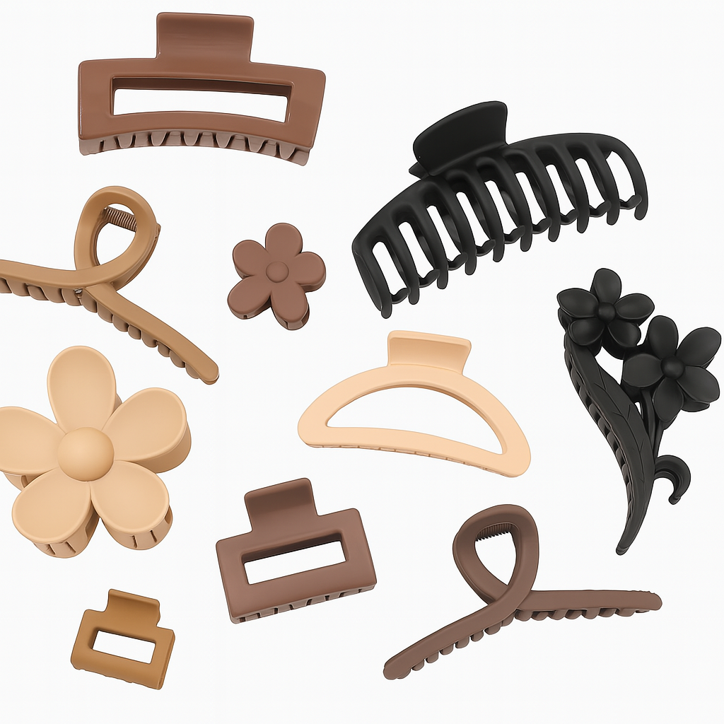 8pc Neutral Matte Claw Clips – Large Strong Hold for Thick & Thin Hair