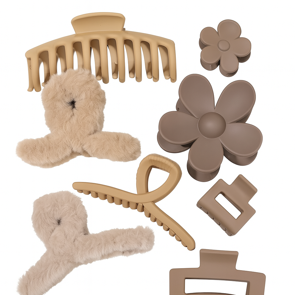 8pc Neutral Matte Claw Clips – Large Strong Hold for Thick & Thin Hair