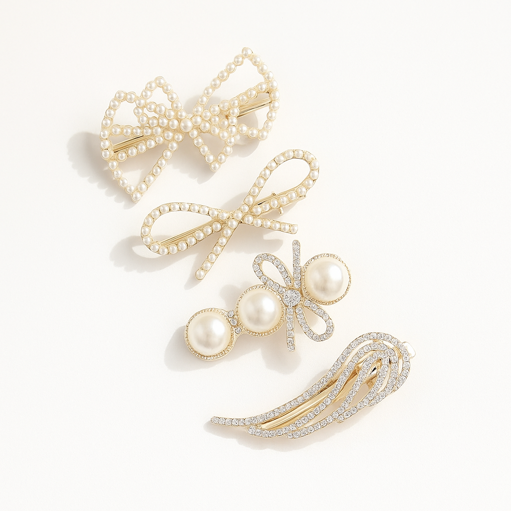 5-Piece Pearl & Crystal Acrylic Hair Clip Set – Vintage Hair Accessories for Women | Geometric, Floral, Rhinestone Barrettes