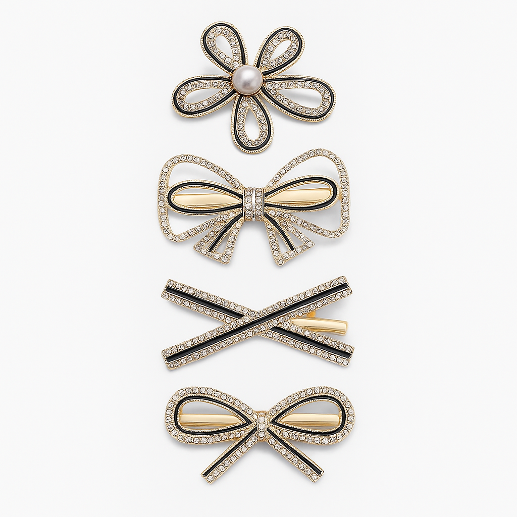 5-Piece Pearl & Crystal Acrylic Hair Clip Set – Vintage Hair Accessories for Women | Geometric, Floral, Rhinestone Barrettes