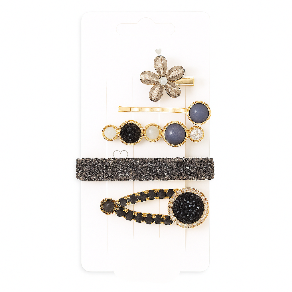5-Piece Pearl & Crystal Acrylic Hair Clip Set – Vintage Hair Accessories for Women | Geometric, Floral, Rhinestone Barrettes