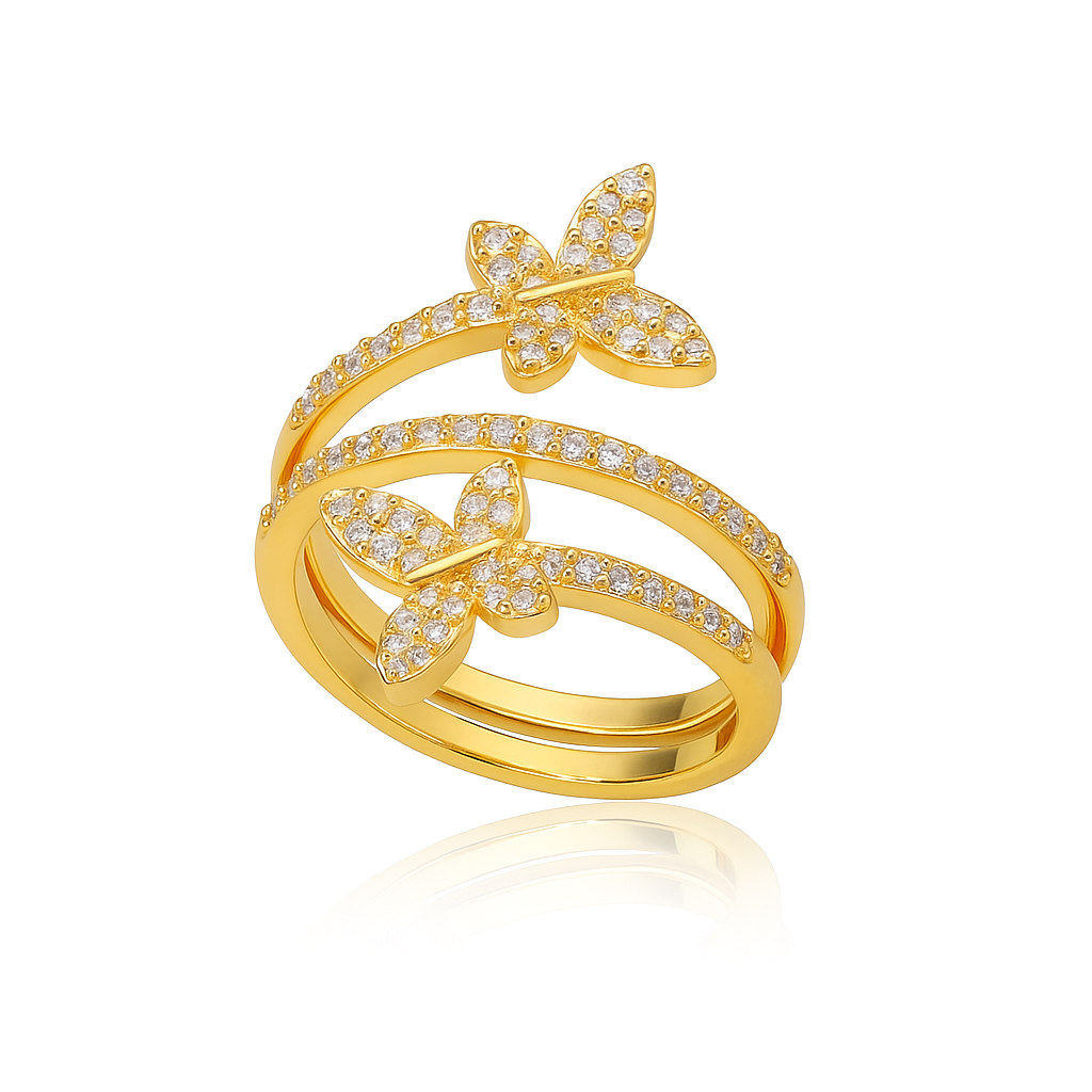 Gold Zircon Flower Ring – Elegant Stainless Steel Floral Jewelry for Women & Girls