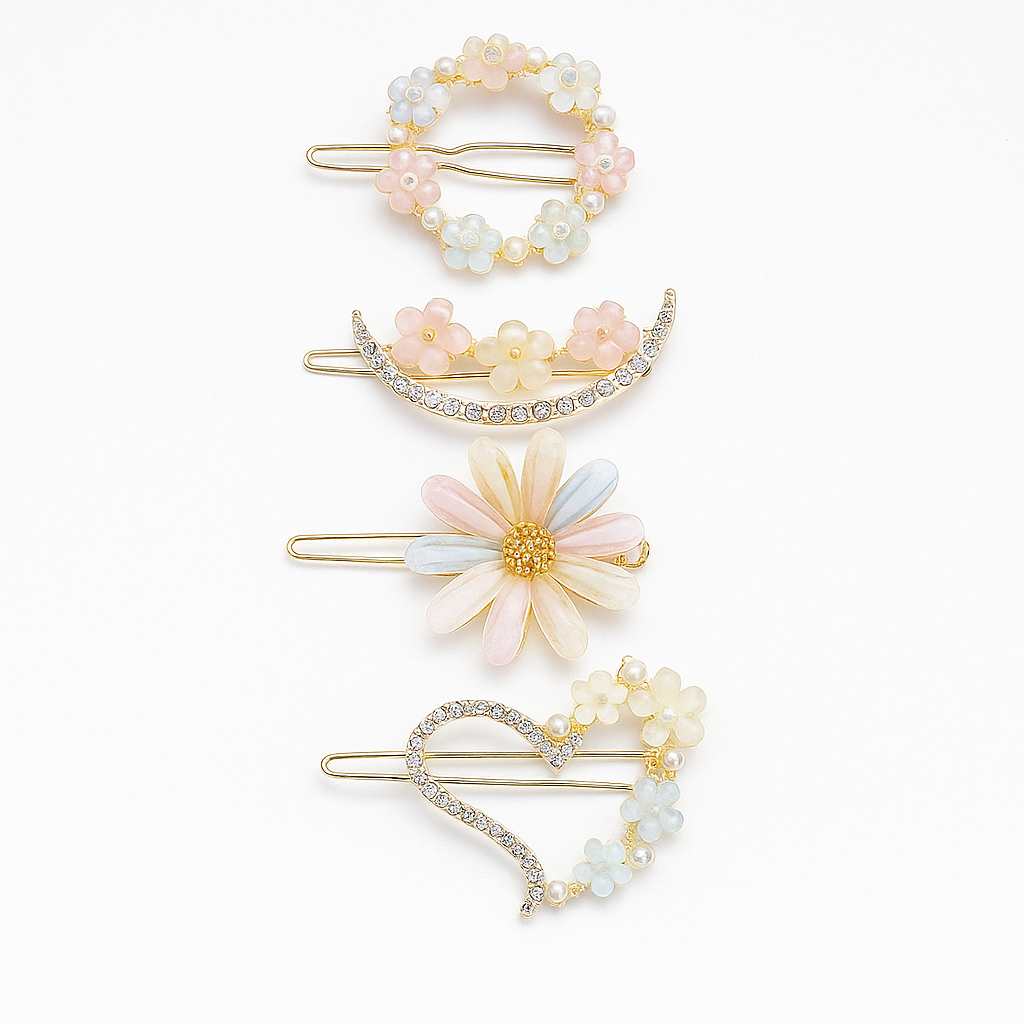 5-Piece Pearl & Crystal Acrylic Hair Clip Set – Vintage Hair Accessories for Women | Geometric, Floral, Rhinestone Barrettes