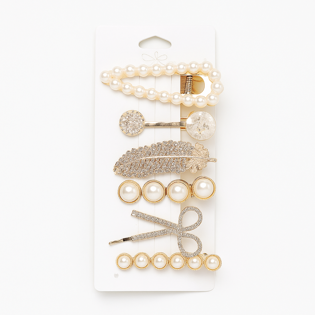 5-Piece Pearl & Crystal Acrylic Hair Clip Set – Vintage Hair Accessories for Women | Geometric, Floral, Rhinestone Barrettes