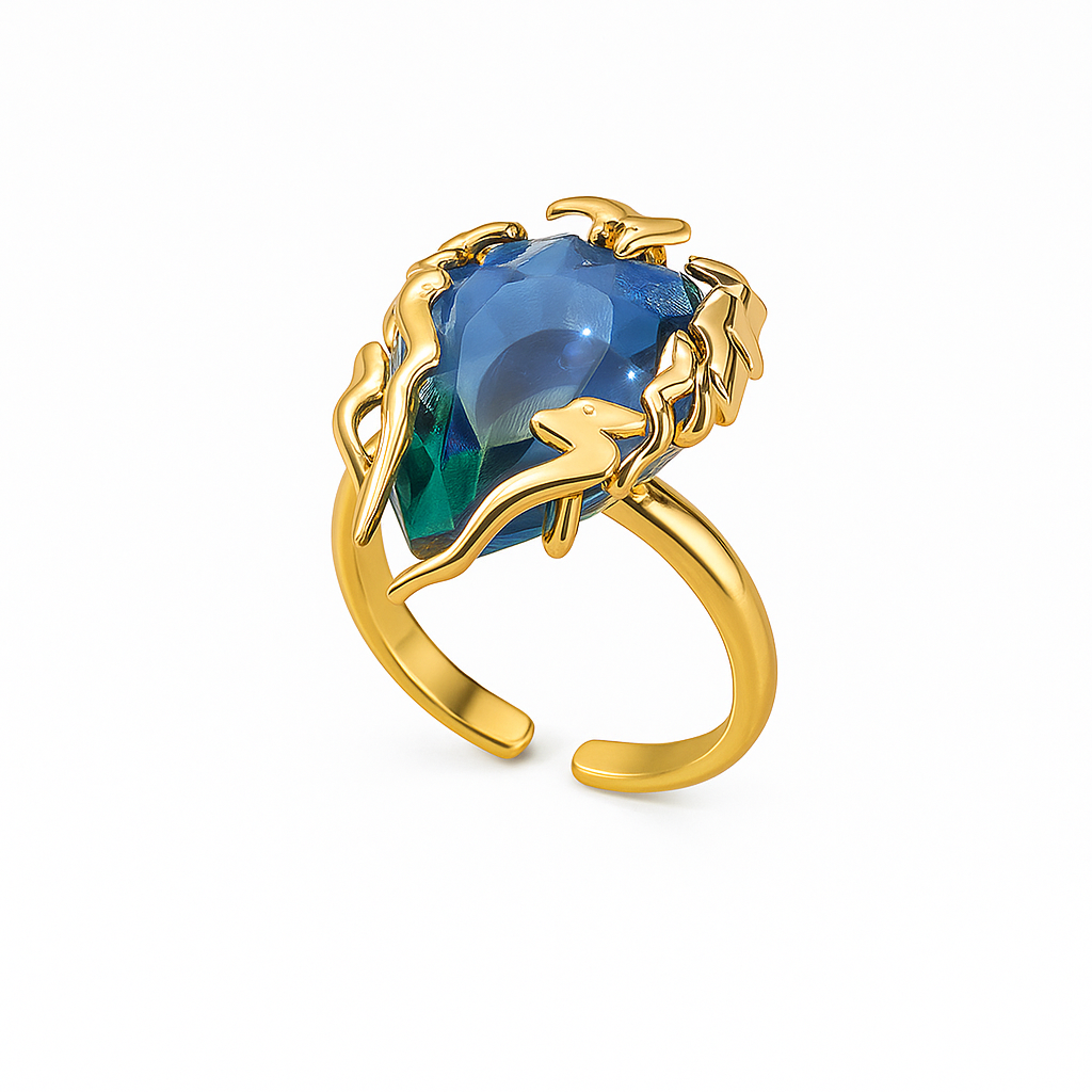 Gold Zircon Flower Ring – Elegant Stainless Steel Floral Jewelry for Women & Girls