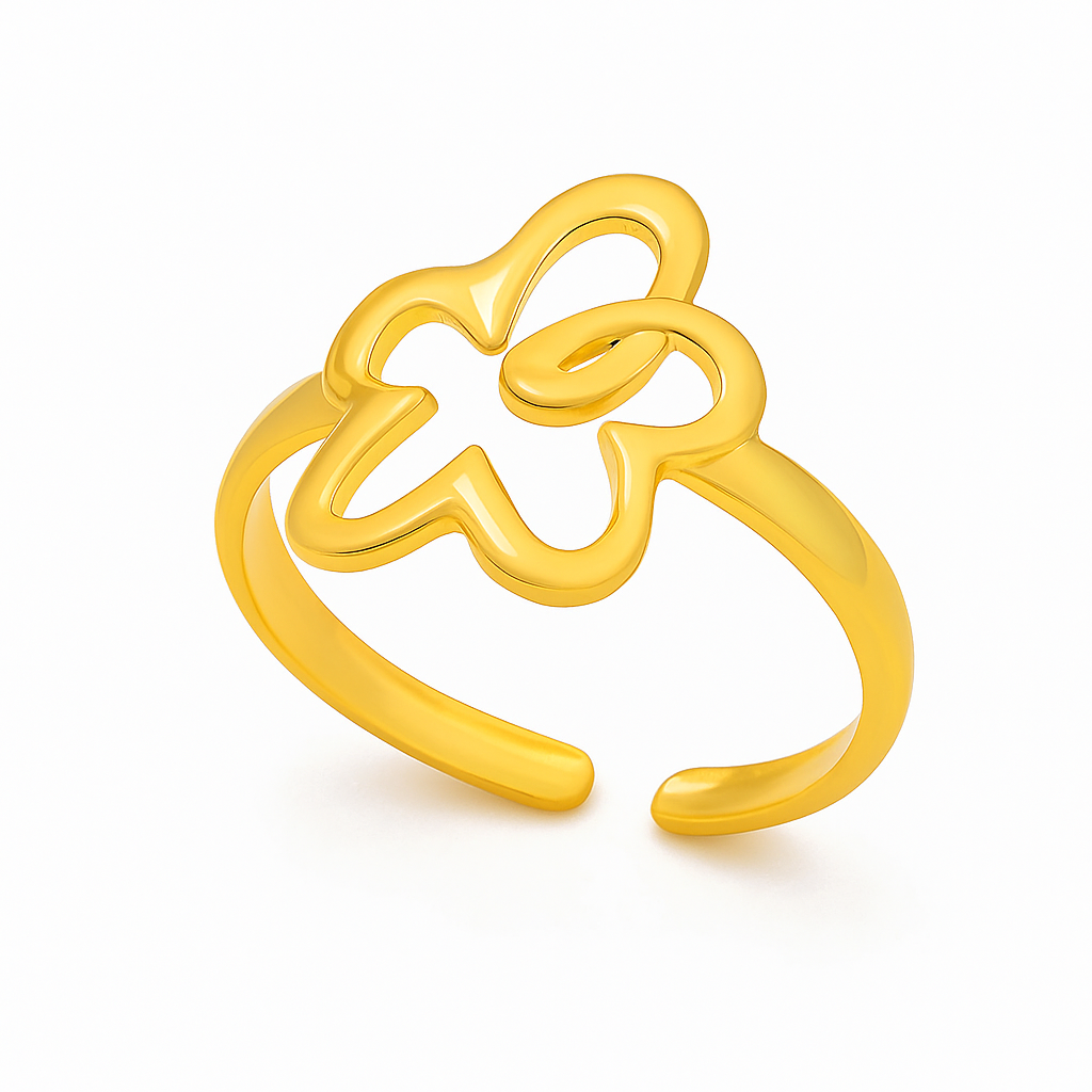 Gold Zircon Flower Ring – Elegant Stainless Steel Floral Jewelry for Women & Girls