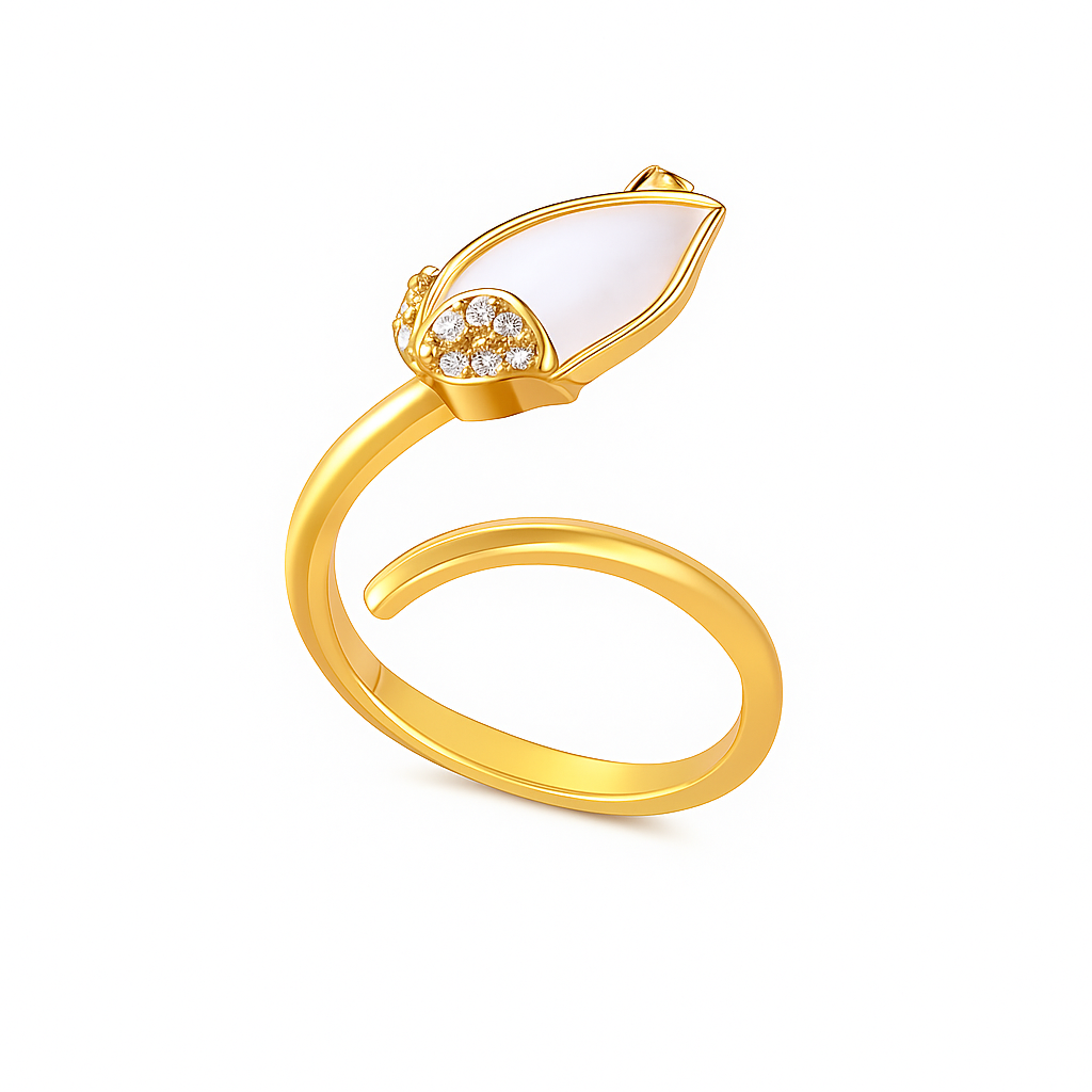 Gold Zircon Flower Ring – Elegant Stainless Steel Floral Jewelry for Women & Girls