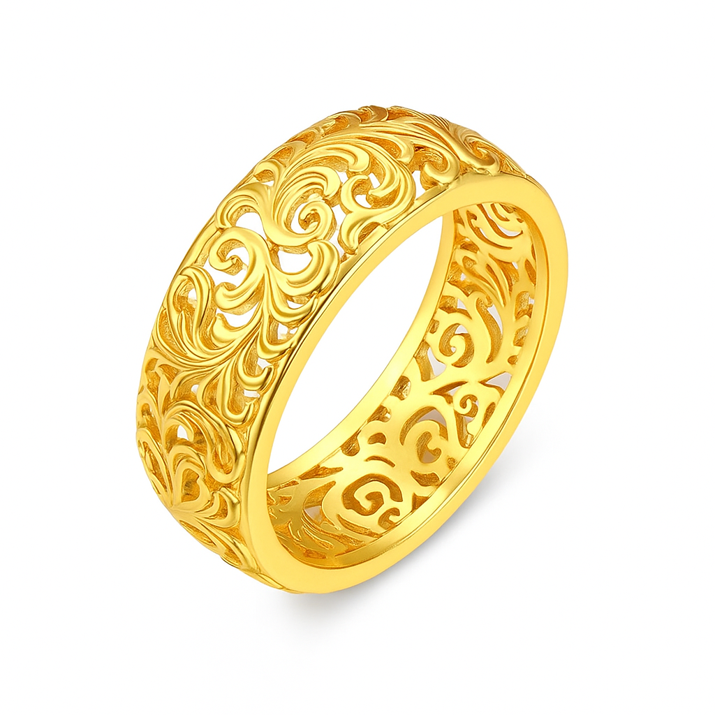 Gold Zircon Flower Ring – Elegant Stainless Steel Floral Jewelry for Women & Girls