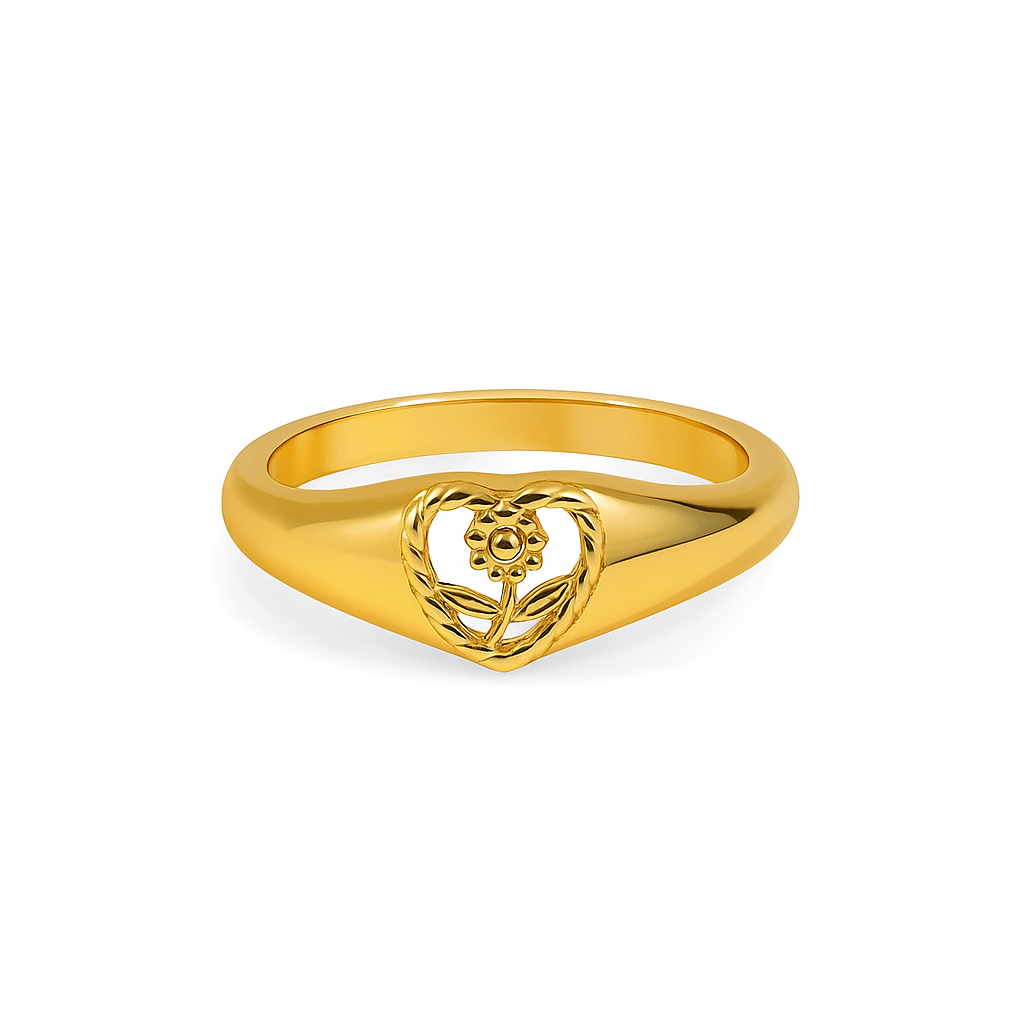 Gold Zircon Flower Ring – Elegant Stainless Steel Floral Jewelry for Women & Girls