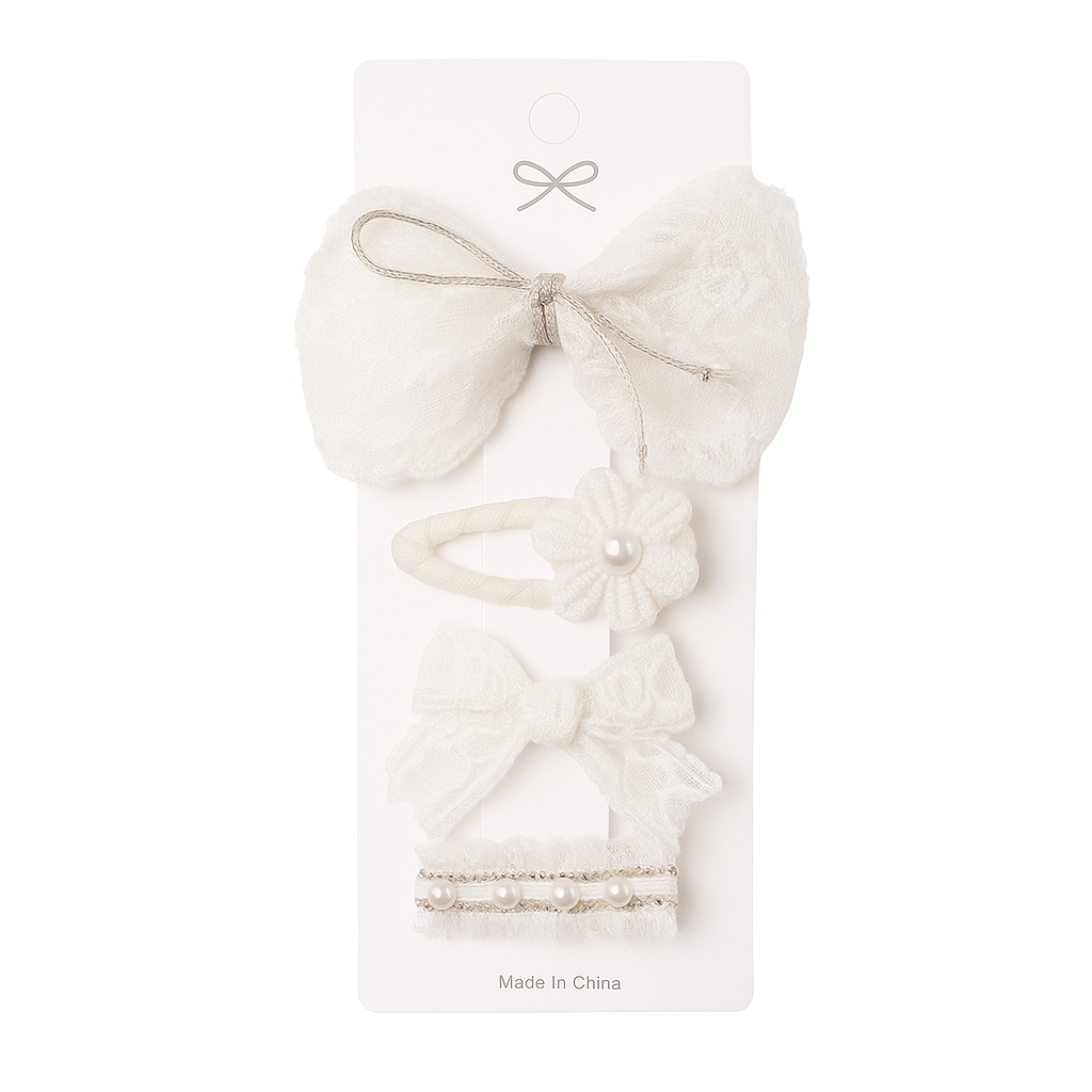 Lace Flower Bow Hair Clip Set for Girls – Cute & Handmade