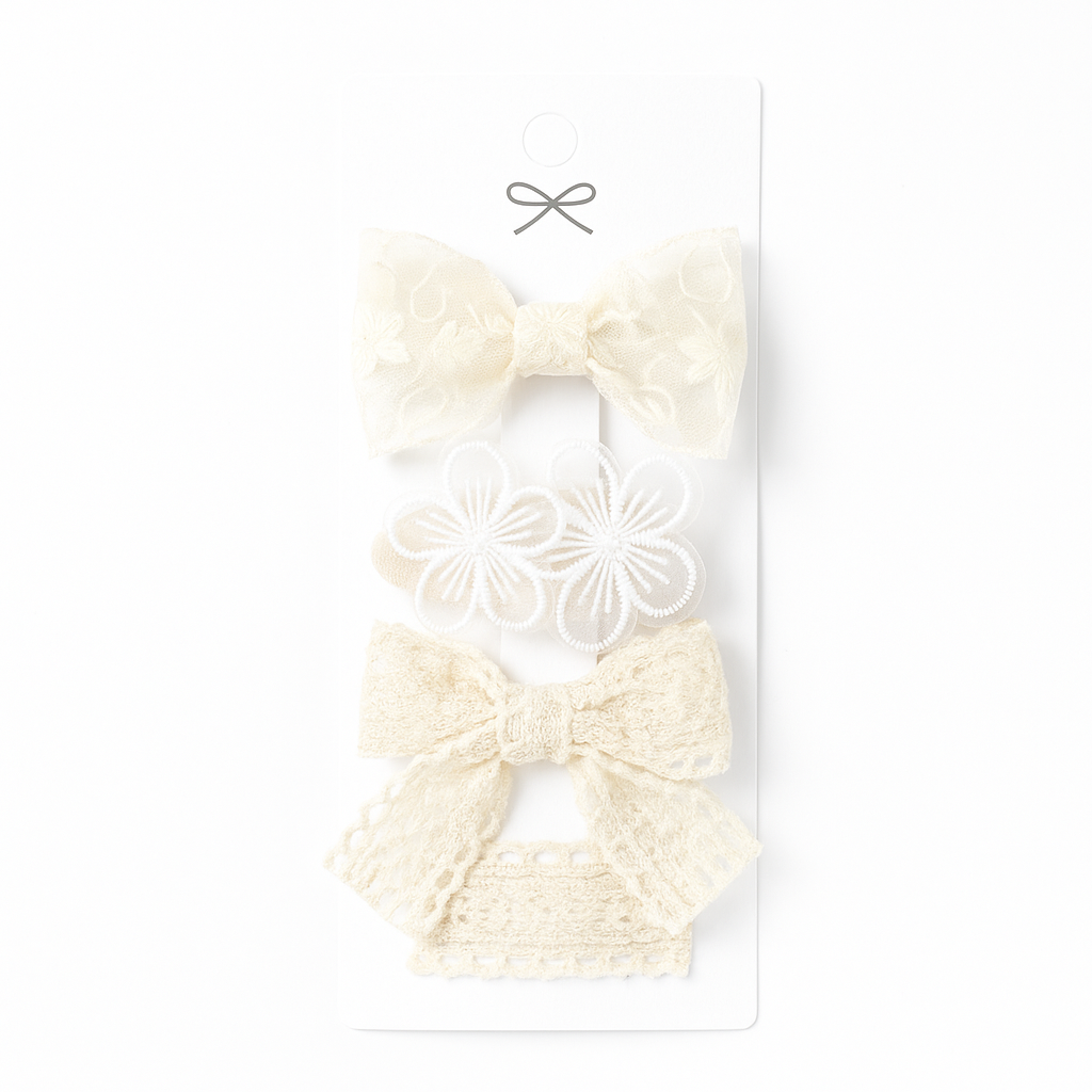 Lace Flower Bow Hair Clip Set for Girls – Cute & Handmade