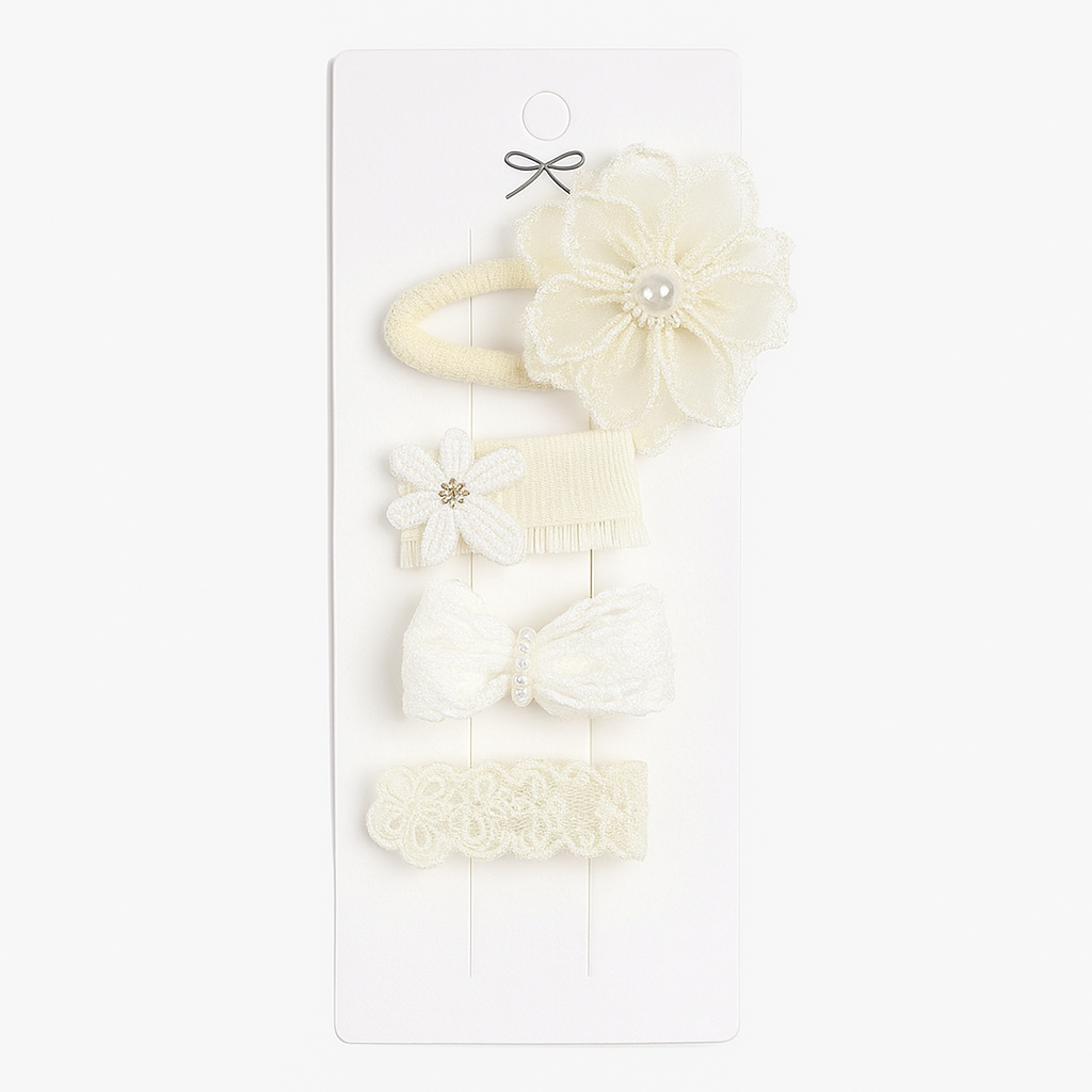 Lace Flower Bow Hair Clip Set for Girls – Cute & Handmade