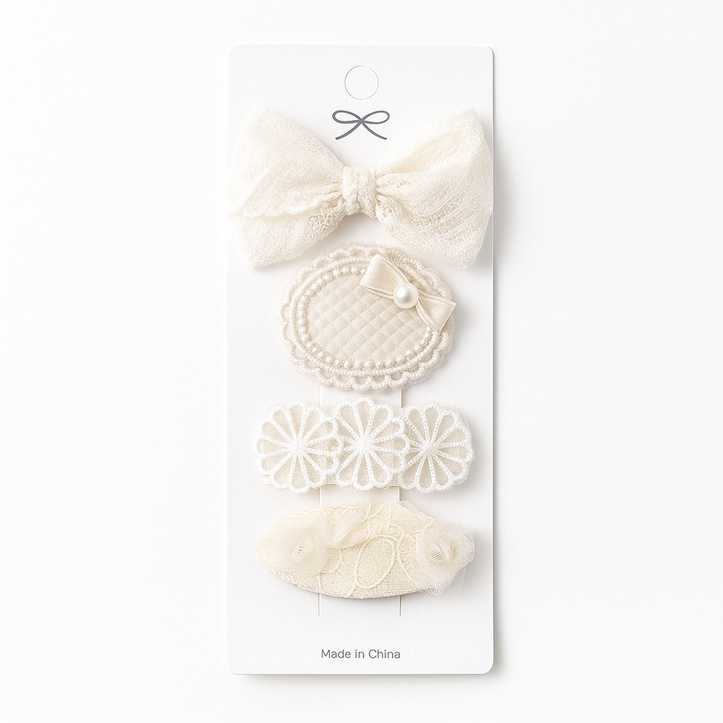 Lace Flower Bow Hair Clip Set for Girls – Cute & Handmade