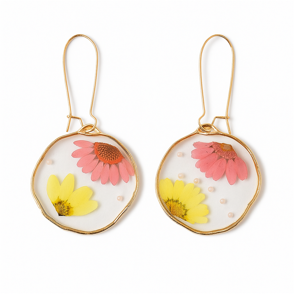 Pressed Flower Resin Dangle Earrings – Trendy Statement Jewelry for Women & Girls