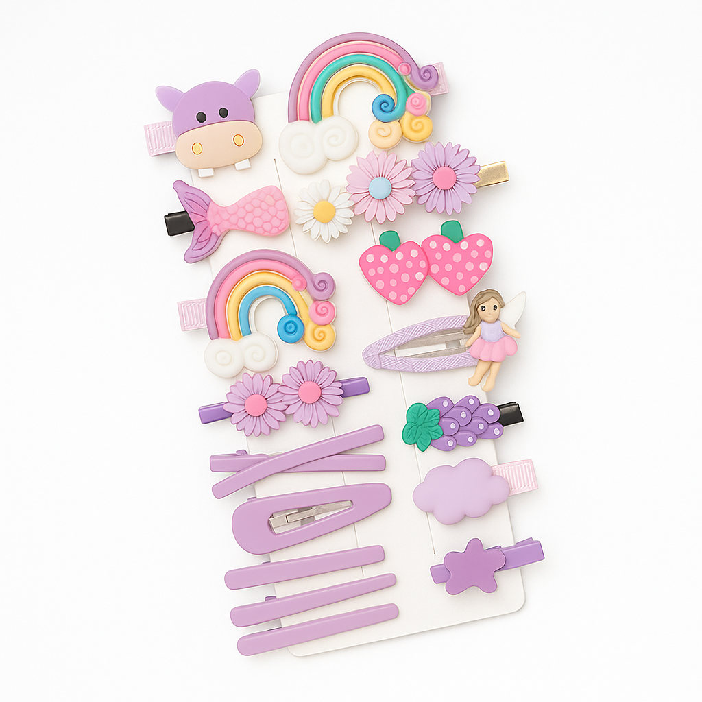 Whimsical Bloom Hair Clip & Band Set – Girls’ Floral & Fruit Accessories