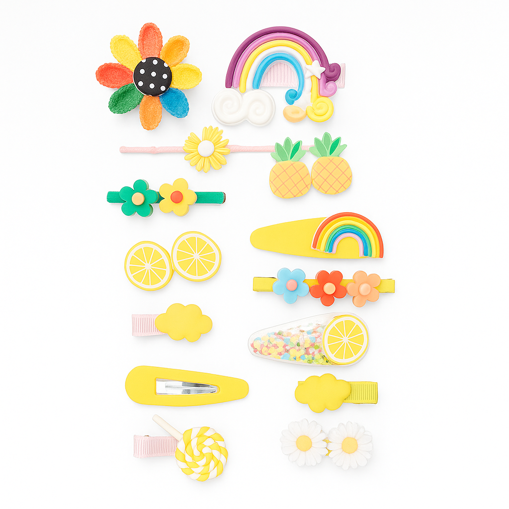 Whimsical Bloom Hair Clip & Band Set – Girls’ Floral & Fruit Accessories