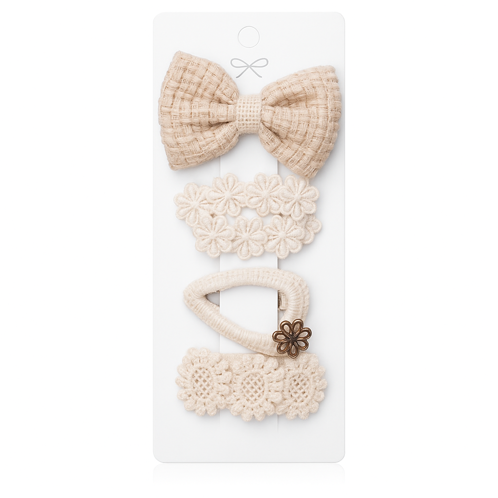 Lace Flower Bow Hair Clip Set for Girls – Cute & Handmade