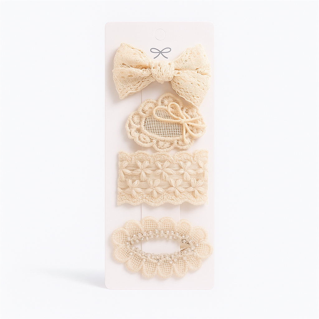 Lace Flower Bow Hair Clip Set for Girls – Cute & Handmade