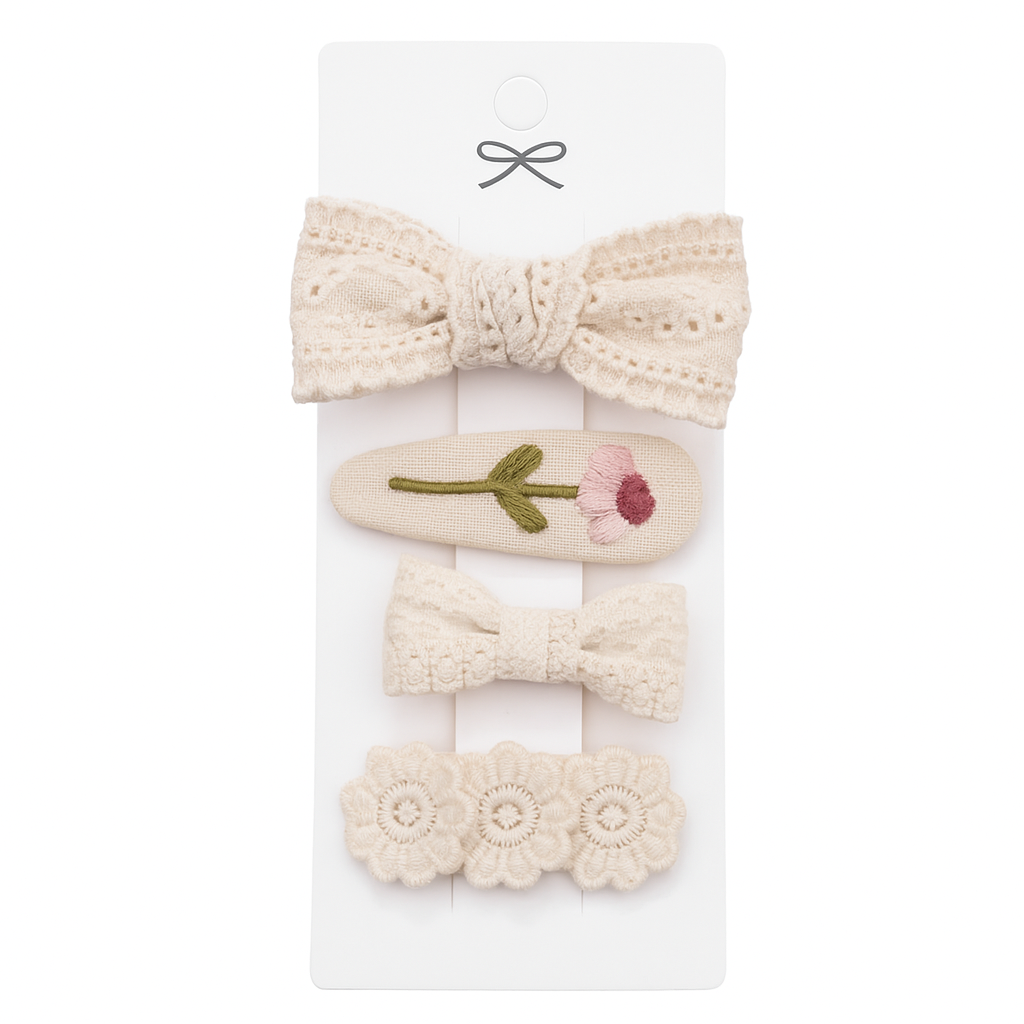 Lace Flower Bow Hair Clip Set for Girls – Cute & Handmade