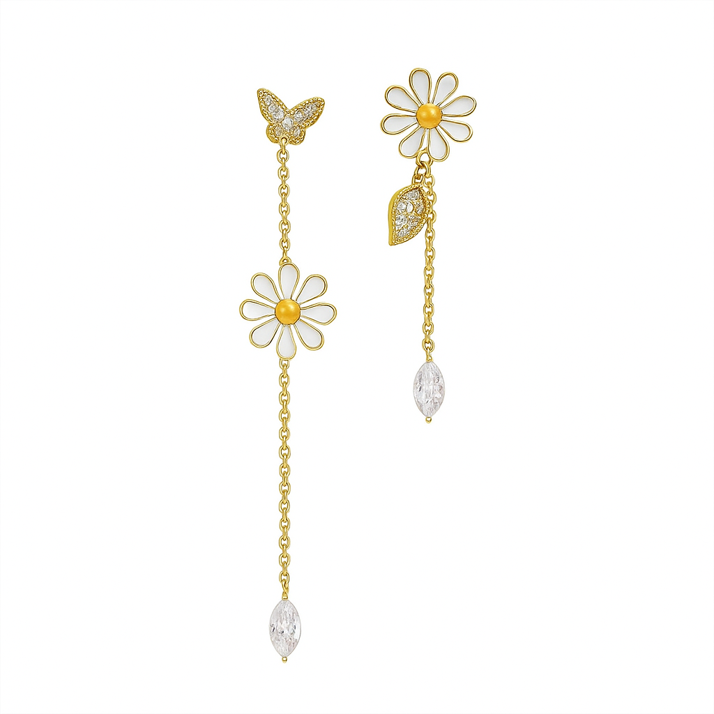 White Acrylic Flower Drop Earrings – Crystal Tassel Dangles for Women