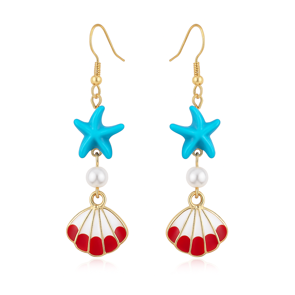 Boho Starfish & Shell Drop Earrings – Ocean-Inspired Beach Jewelry