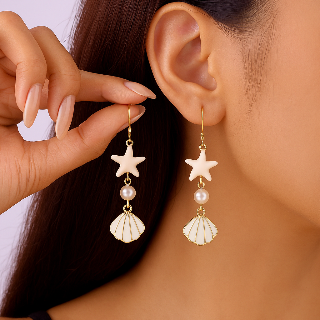 Boho Starfish & Shell Drop Earrings – Ocean-Inspired Beach Jewelry