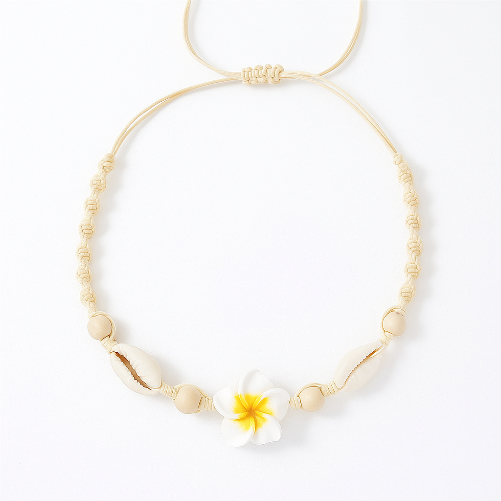Boho Daisy & Conch Bead Choker – Handwoven Summer Necklace
