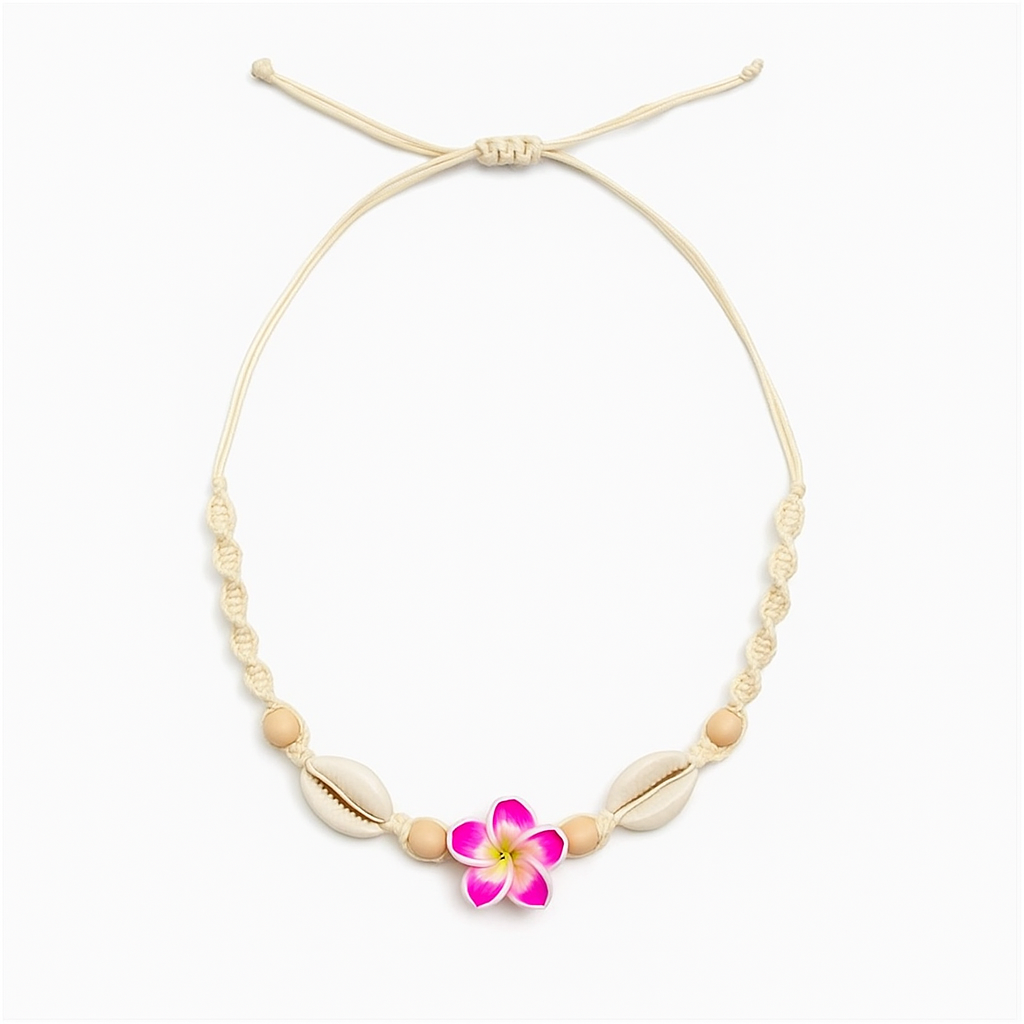 Boho Daisy & Conch Bead Choker – Handwoven Summer Necklace