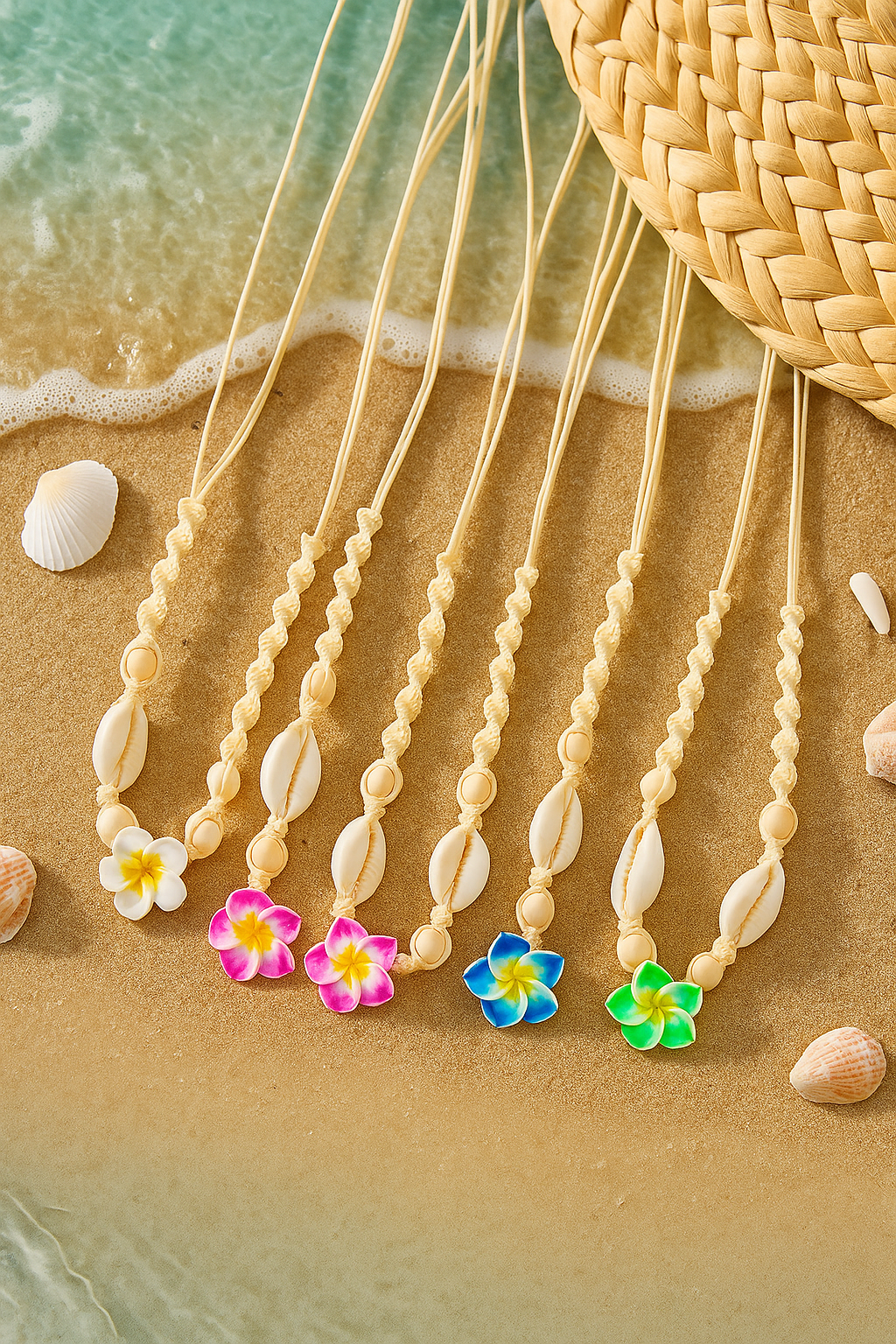 Boho Daisy & Conch Bead Choker – Handwoven Summer Necklace