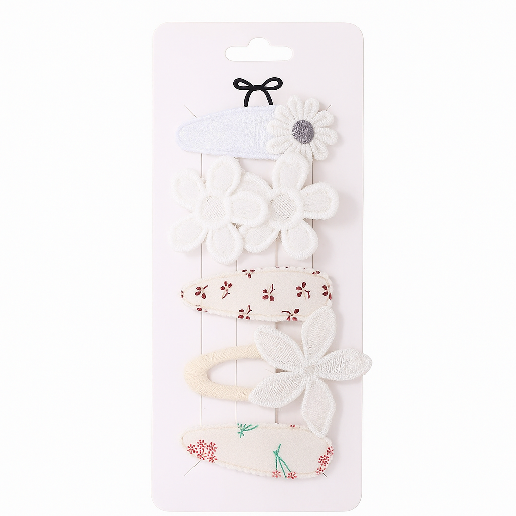5-Piece Baby Girl Hair Clip Set – Embroidered Daisy & Bow Barrettes