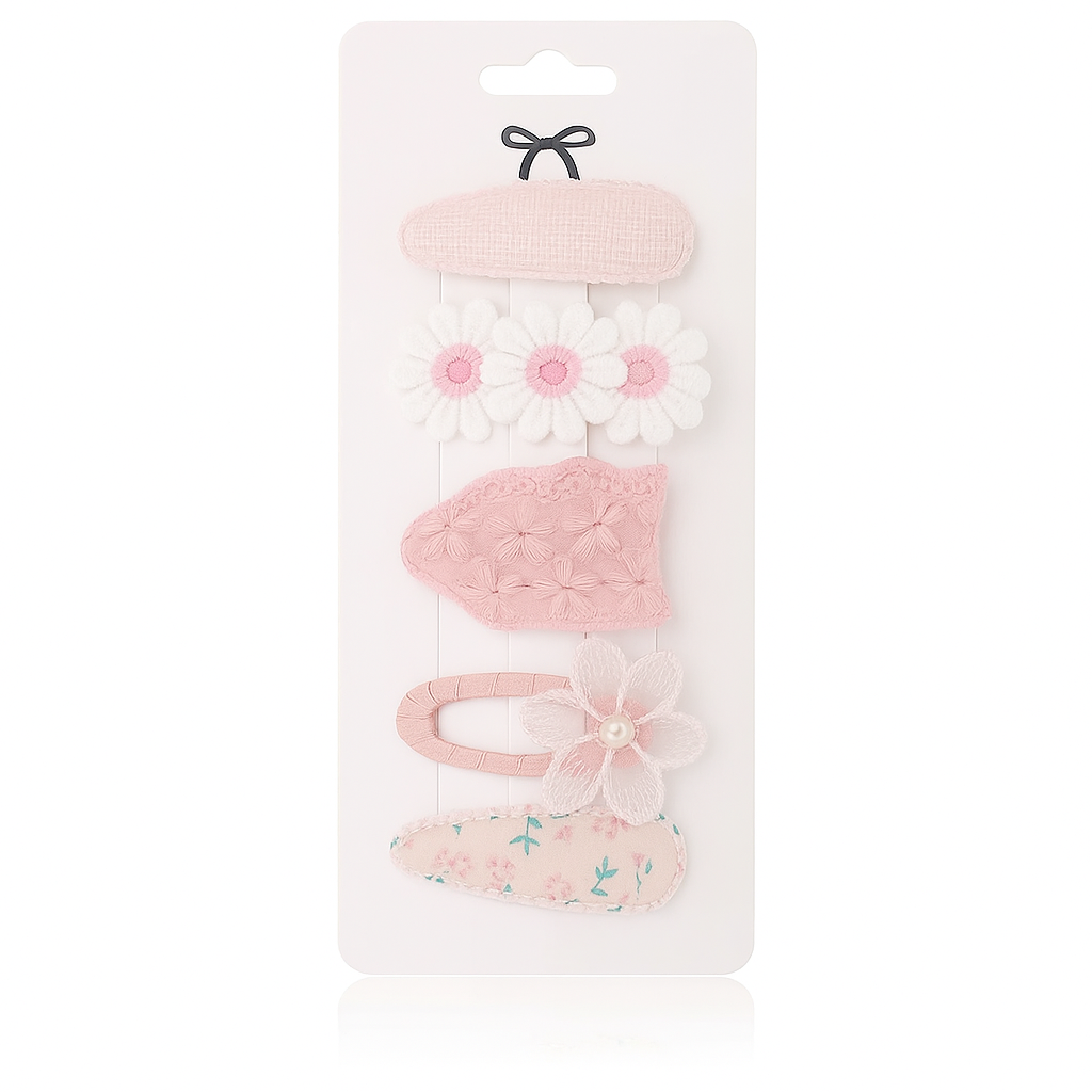 5-Piece Baby Girl Hair Clip Set – Embroidered Daisy & Bow Barrettes