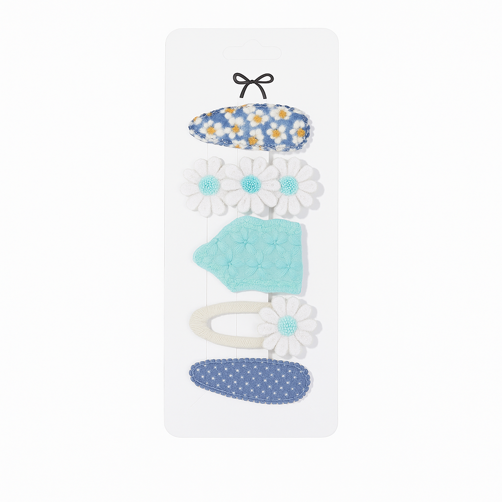 5-Piece Baby Girl Hair Clip Set – Embroidered Daisy & Bow Barrettes