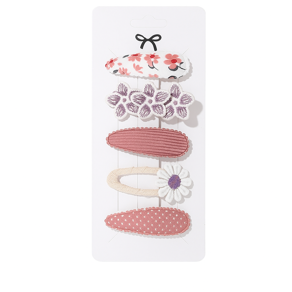 5-Piece Baby Girl Hair Clip Set – Embroidered Daisy & Bow Barrettes