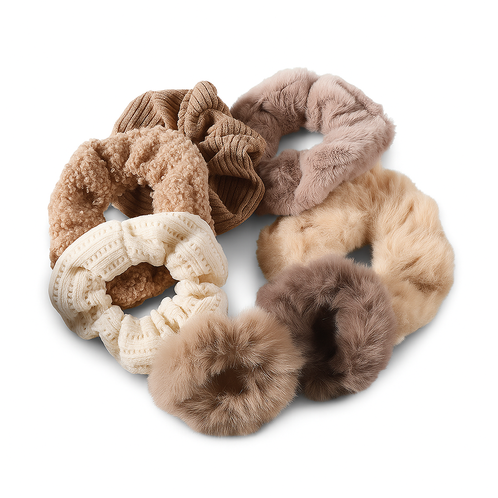 7pcs Plush Hair Scrunchie Set – Soft Ponytail Holders & Hair Ties for Women & Girls