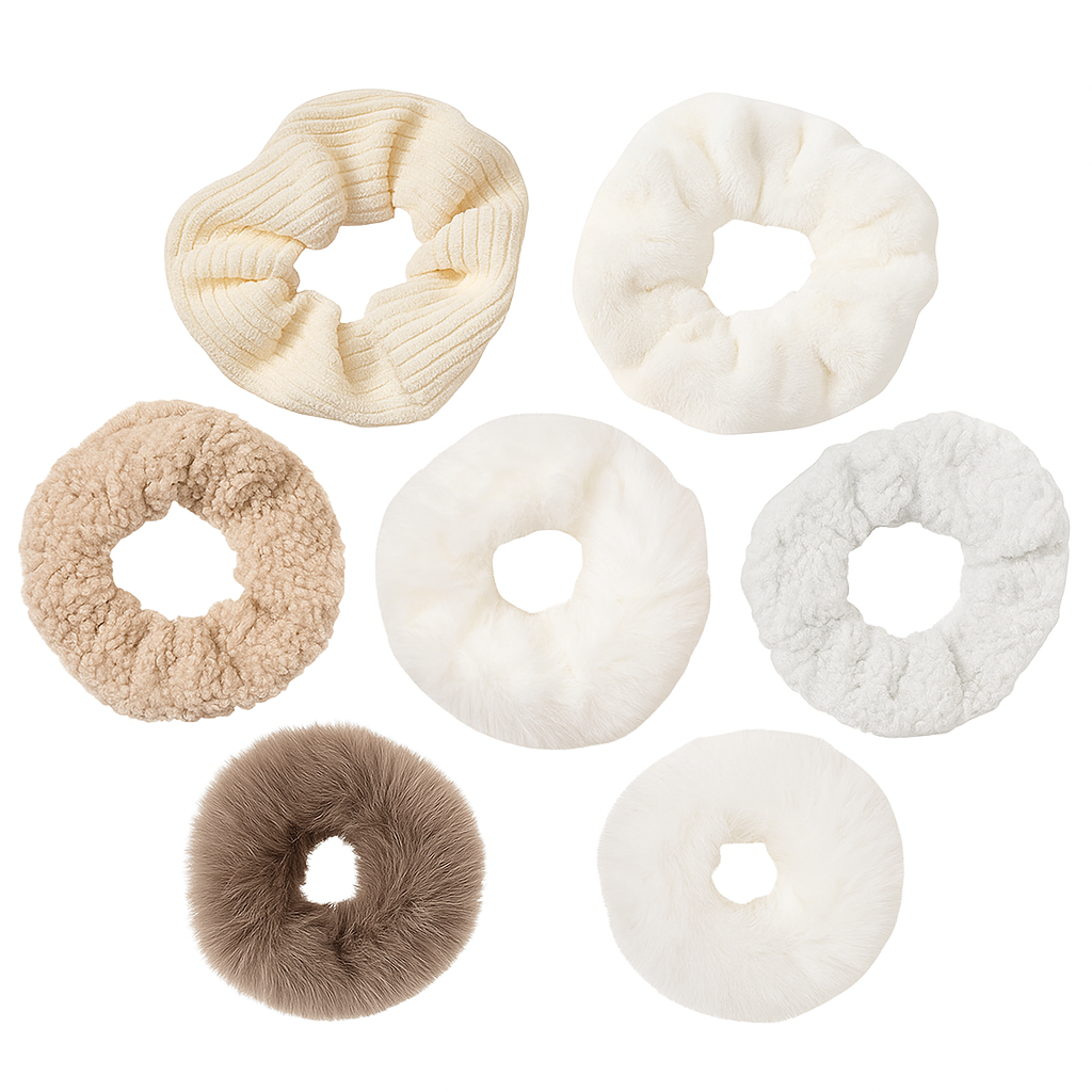 7pcs Plush Hair Scrunchie Set – Soft Ponytail Holders & Hair Ties for Women & Girls