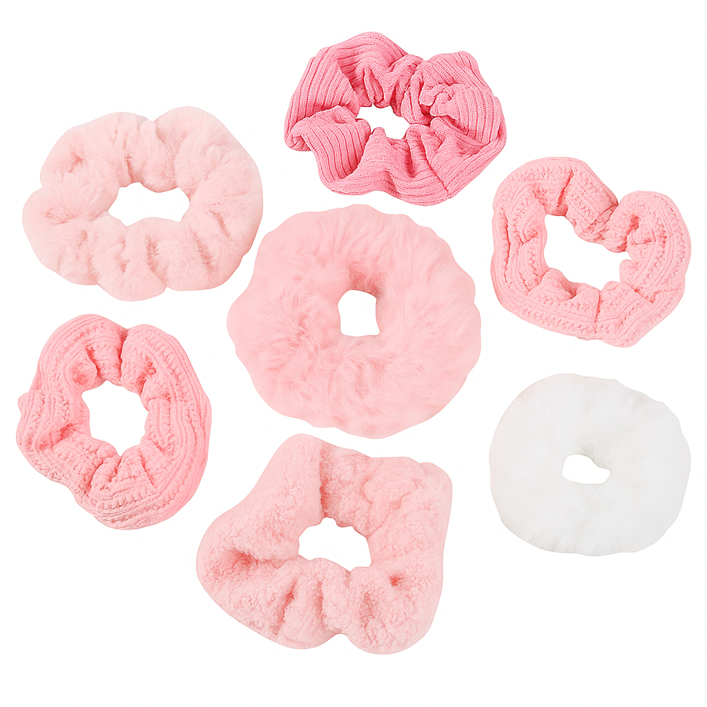 7pcs Plush Hair Scrunchie Set – Soft Ponytail Holders & Hair Ties for Women & Girls