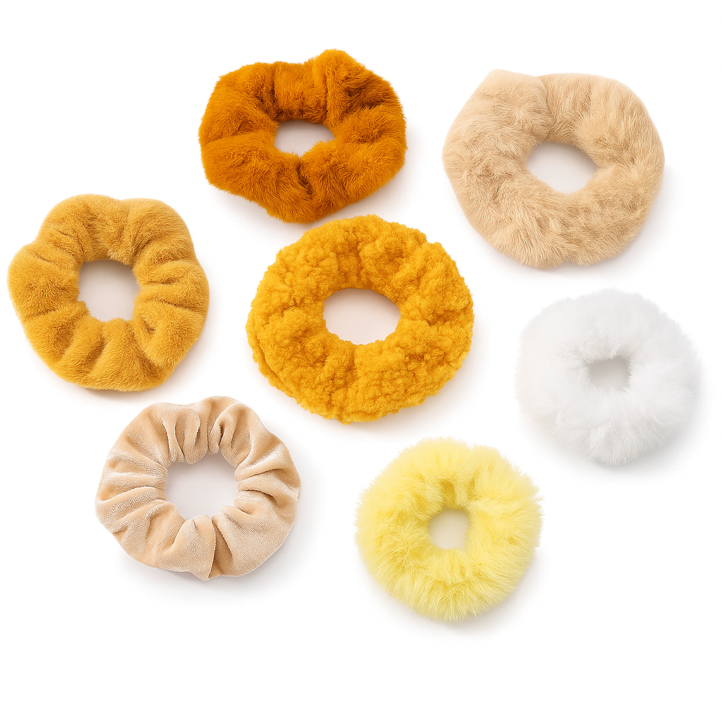 7pcs Plush Hair Scrunchie Set – Soft Ponytail Holders & Hair Ties for Women & Girls