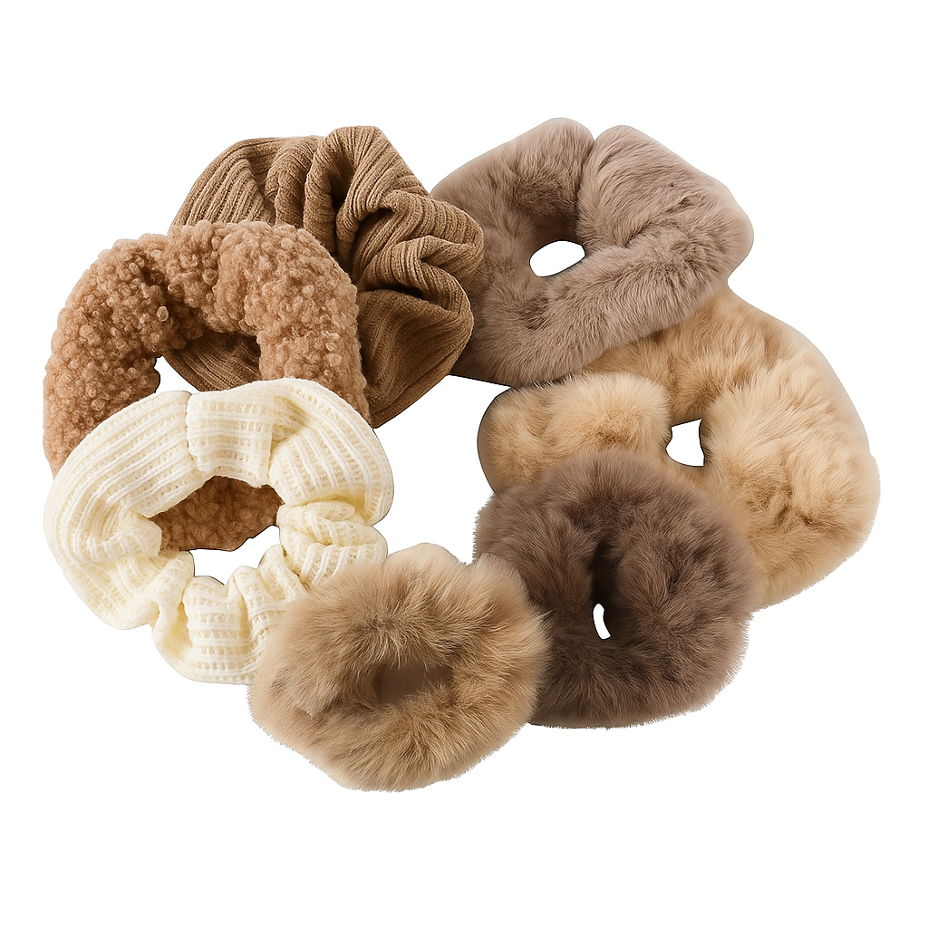 7pcs Plush Hair Scrunchie Set – Soft Ponytail Holders & Hair Ties for Women & Girls