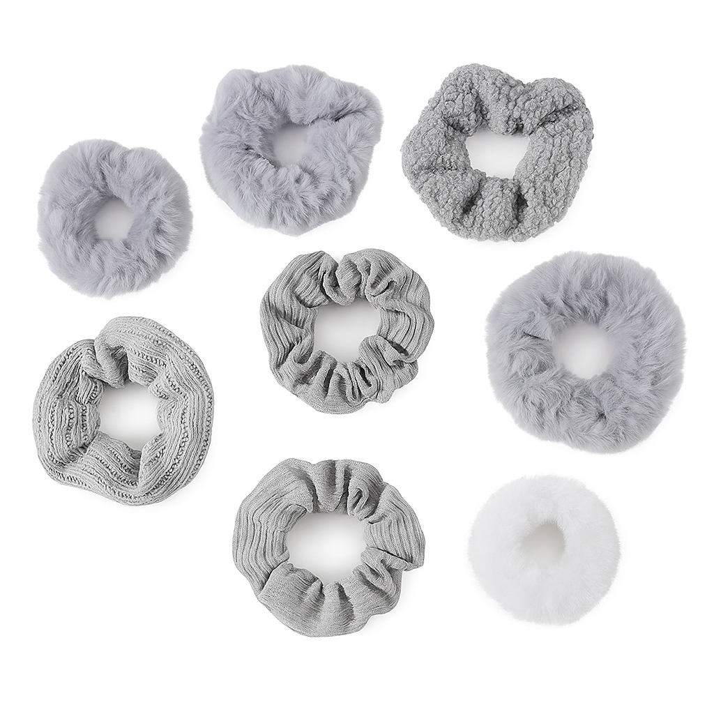 7pcs Plush Hair Scrunchie Set – Soft Ponytail Holders & Hair Ties for Women & Girls