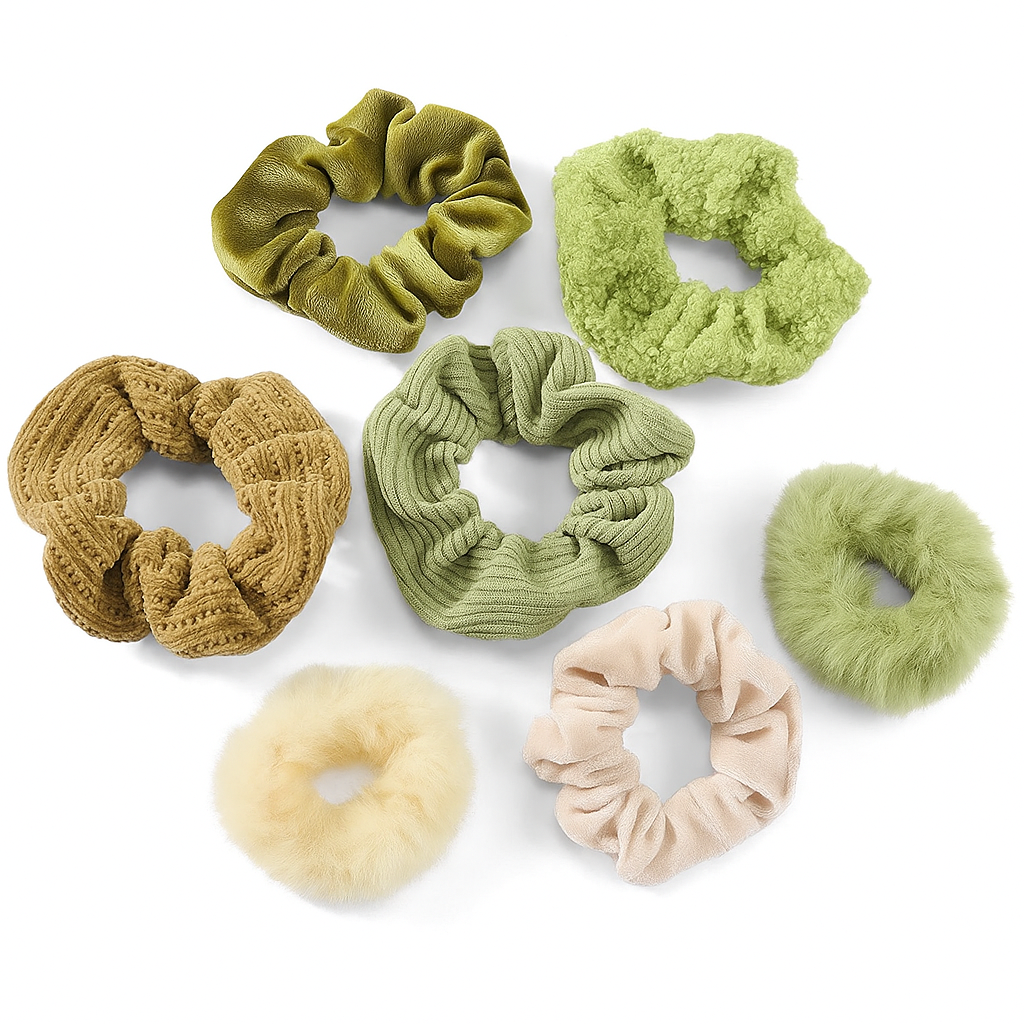 7pcs Plush Hair Scrunchie Set – Soft Ponytail Holders & Hair Ties for Women & Girls