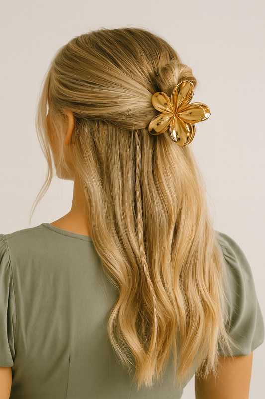 Gold & Silver Floral Hair Claw Clip – Large Metal Grip for Women