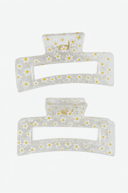 2-Pack Clear Floral Hair Claw Clips – 3.4” Strong Hold for Thin & Thick Hair