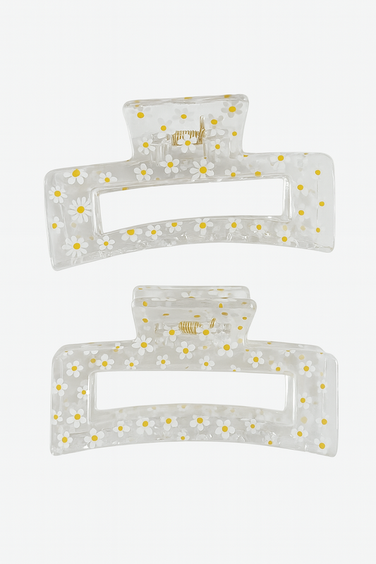 2-Pack Clear Floral Hair Claw Clips – 3.4” Strong Hold for Thin & Thick Hair