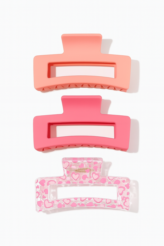 3pc |4pc| 6Pc Matte Square Claw Clips – Pink Medium Hold for Thick & Thin Hair