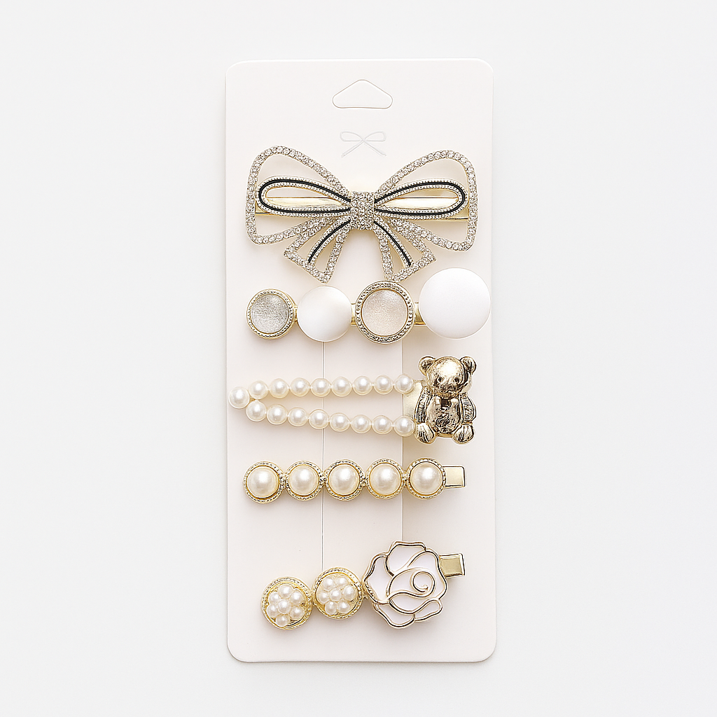 5-Piece Pearl & Crystal Acrylic Hair Clip Set – Vintage Hair Accessories for Women | Geometric, Floral, Rhinestone Barrettes