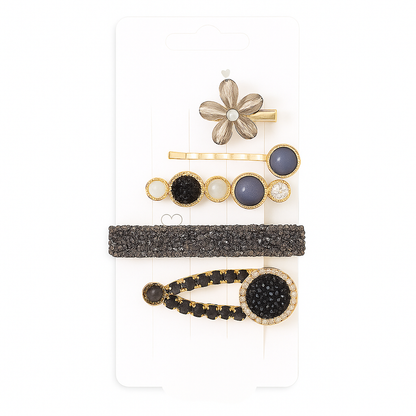 5-Piece Pearl & Crystal Acrylic Hair Clip Set – Vintage Hair Accessories for Women | Geometric, Floral, Rhinestone Barrettes