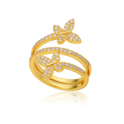 Gold Zircon Flower Ring – Elegant Stainless Steel Floral Jewelry for Women & Girls