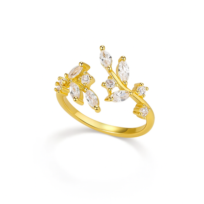 Gold Zircon Flower Ring – Elegant Stainless Steel Floral Jewelry for Women & Girls
