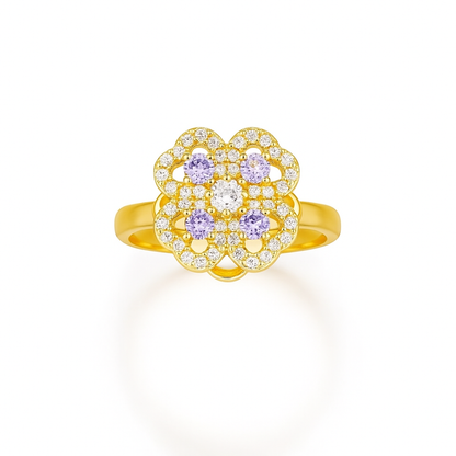 Gold Zircon Flower Ring – Elegant Stainless Steel Floral Jewelry for Women & Girls