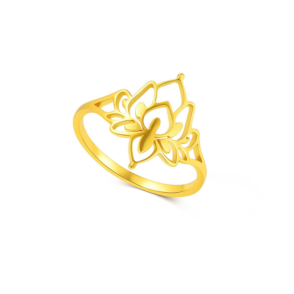 Gold Zircon Flower Ring – Elegant Stainless Steel Floral Jewelry for Women & Girls